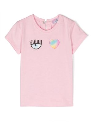 Chiara Ferragni Kids Eye Star Rainbow cotton T-shirt - Pink