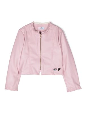 Chiara Ferragni Kids Eyelike-detail faux leather jacket - Pink