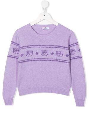 Chiara Ferragni Kids Eyelike-intarsia shimmer jumper - Purple