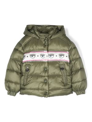 Chiara Ferragni Kids Eyelike logo-tape padded jacket - Green