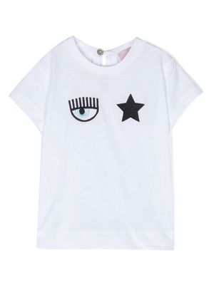 Chiara Ferragni Kids Eyelike-motif embroidered T-shirt - White