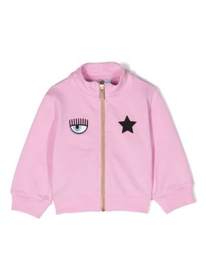 Chiara Ferragni Kids Eyelike-motif mock-neck jacket - Pink