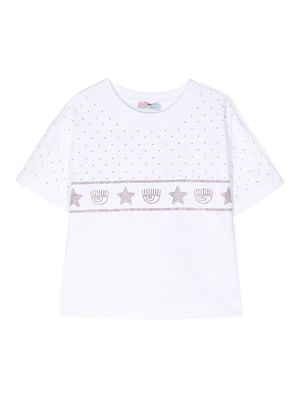 Chiara Ferragni Kids Eyelike-motif rhinestone-embellished T-shirt - White