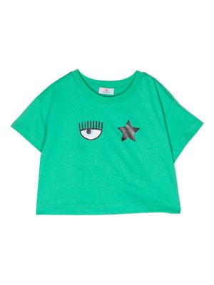 Chiara Ferragni Kids Eyelike-print cotton T-shirt - Green
