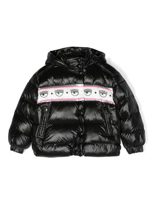 Chiara Ferragni Kids Eyelike-print padded jacket - Black