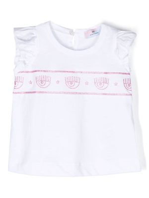Chiara Ferragni Kids Eyelike-print ruffled T-shirt - White