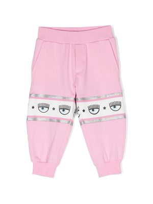 Chiara Ferragni Kids Eyelike-stripe cotton tracksuit bottoms - Pink