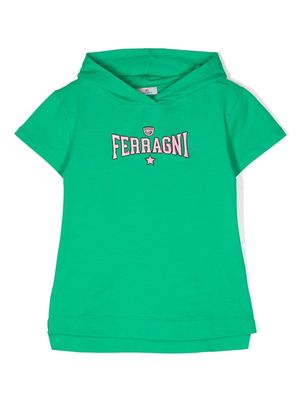 Chiara Ferragni Kids hooded logo-embroidered dress - Green