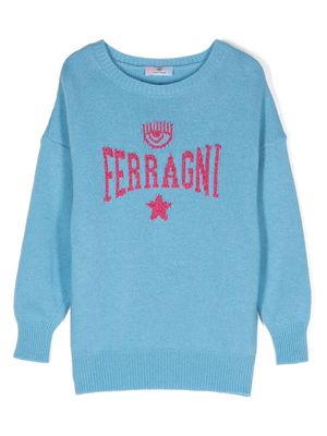 Chiara Ferragni Kids intarsia-logo sweatshirt - Blue