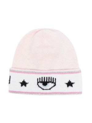 Chiara Ferragni Kids jacquard fine-knit hat - Pink