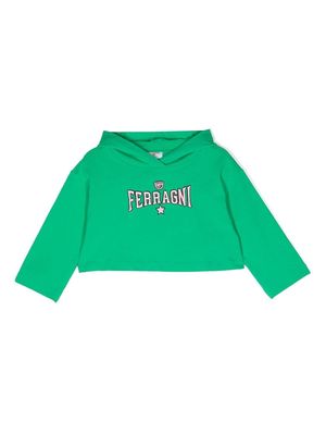 Chiara Ferragni Kids logo-detail cotton hoodie - Green