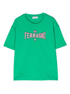 Chiara Ferragni Kids logo-embroidered cotton T-shirt - Green