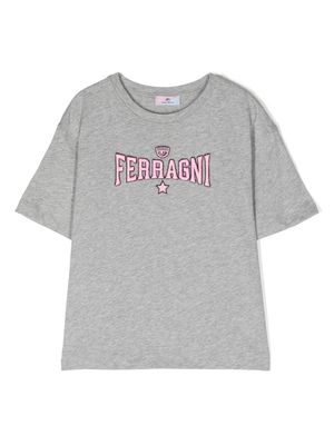 Chiara Ferragni Kids logo-embroidered cotton T-shirt - Grey