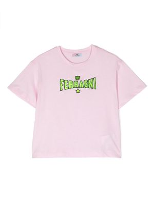 Chiara Ferragni Kids logo-embroidered cotton T-shirt - Pink