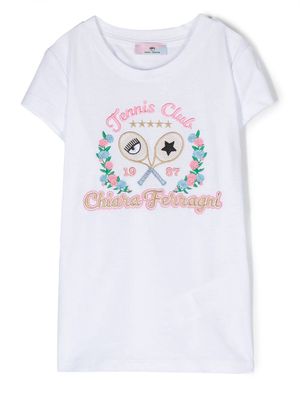 Chiara Ferragni Kids logo-embroidered cotton T-shirt - White