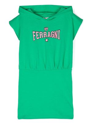 Chiara Ferragni Kids logo-embroidered hooded dress - Green