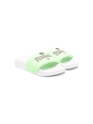 Chiara Ferragni Kids logo-embroidered slip-on sandals - Green