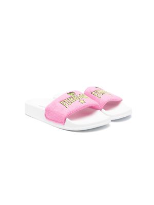 Chiara Ferragni Kids logo-embroidered slip-on sandals - Pink