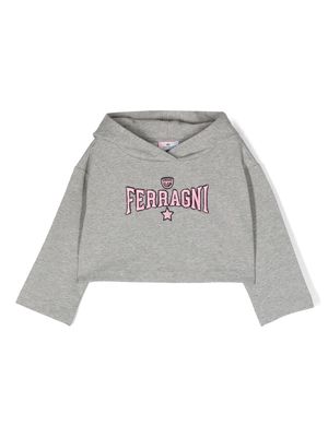 Chiara Ferragni Kids logo-embroidered stretch-cotton hoodie - Grey