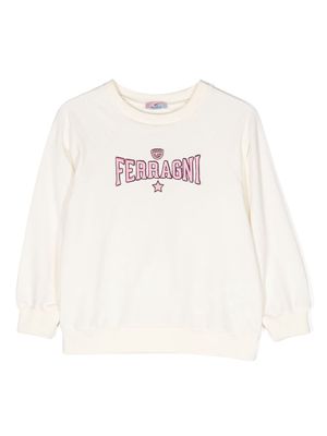 Chiara Ferragni Kids logo-embroidered stretch-cotton sweatshirt - White