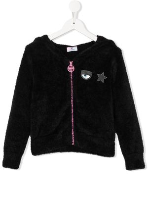 Chiara Ferragni Kids logo-embroidered terry hoodie - Black