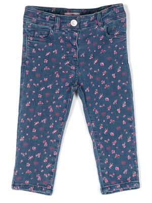 Chiara Ferragni Kids logo-patch floral-print jeans - Blue