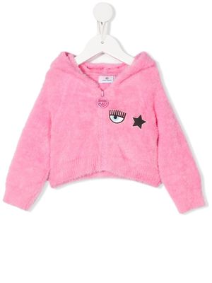 Chiara Ferragni Kids logo-patch fluffy hoodie - Pink