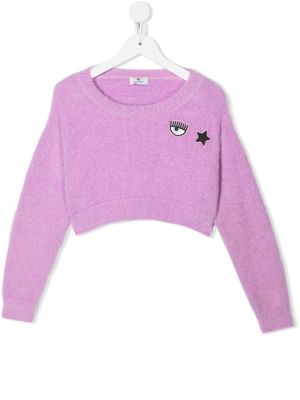 Chiara Ferragni Kids logo-patch knitted jumper - Purple