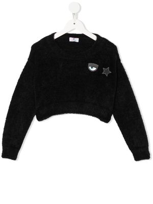Chiara Ferragni Kids logo-patch terry sweatshirt - Black
