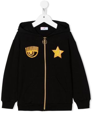 Chiara Ferragni Kids logo patch zip-up hoodie - Black