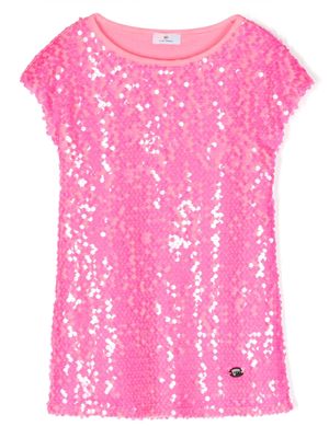 Chiara Ferragni Kids logo-plaque cap-sleeve sequin dress - Pink