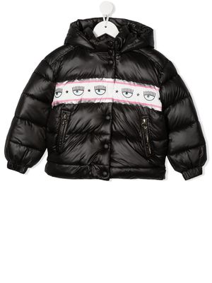 Chiara Ferragni Kids logo-print hooded padded coat - Black