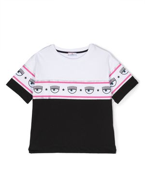 Chiara Ferragni Kids logo-stripe cotton T-shirt - Black