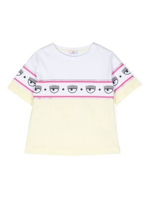 Chiara Ferragni Kids logo-stripe cotton T-shirt - Yellow