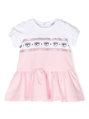 Chiara Ferragni Kids logo-stripe ruffle dress - Pink