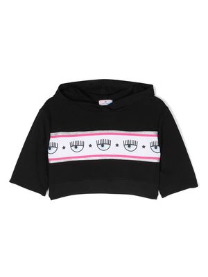 Chiara Ferragni Kids logo-tape cotton hoodie - Black