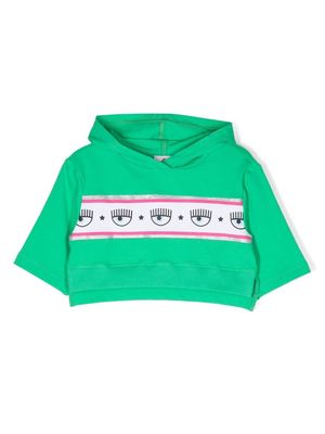 Chiara Ferragni Kids logo tape cotton hoodie - Green