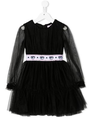 Chiara Ferragni Kids logo-tape tulle dress - Black