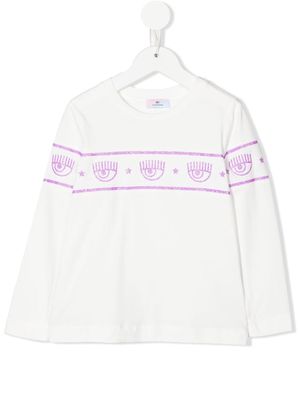 Chiara Ferragni Kids logo-trim long-sleeve T-shirt - 0001 WHITE
