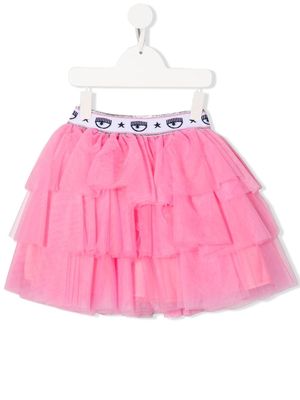 Chiara Ferragni Kids logo-waist tulle skirt - Pink