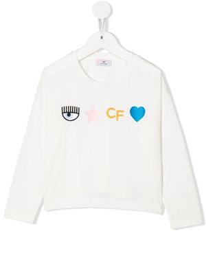 Chiara Ferragni Kids long-embroidered long-sleeve T-shirt - White