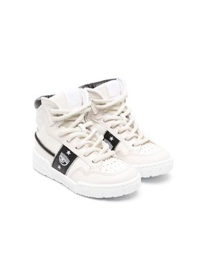 Chiara Ferragni Kids panelled leather high-top sneakers - White