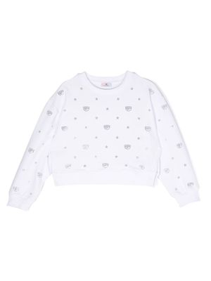 Chiara Ferragni Kids rhinestone cotton sweatshirt - White