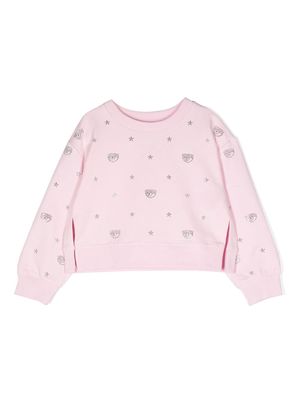 Chiara Ferragni Kids rhinestone-embellished cotton sweatshirt - Pink