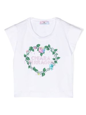 Chiara Ferragni Kids rose-print stretch-cotton T-shirt - White
