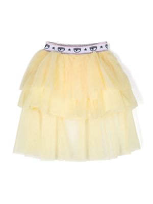 Chiara Ferragni Kids tiered tulle skirt - Yellow