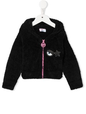 Chiara Ferragni Kids Wink logo-patch zip-up hoodie - Black