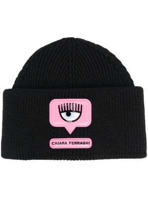 Chiara Ferragni Lana logo-patch wool beanie - Black