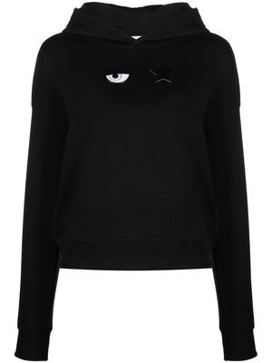 Chiara Ferragni logo-patch cotton hoodie - Black