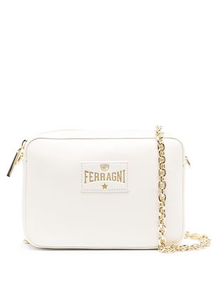Chiara Ferragni logo-patch faux-leather shoulder bag - White